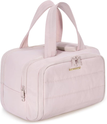 Travel Toiletry Bag, Lightweight Large Wide-open Travel Bag for Women, Puffy Cosmetic Makeup Bag Organizer with Handle for Accessories,Essentials, Toiletries, Black