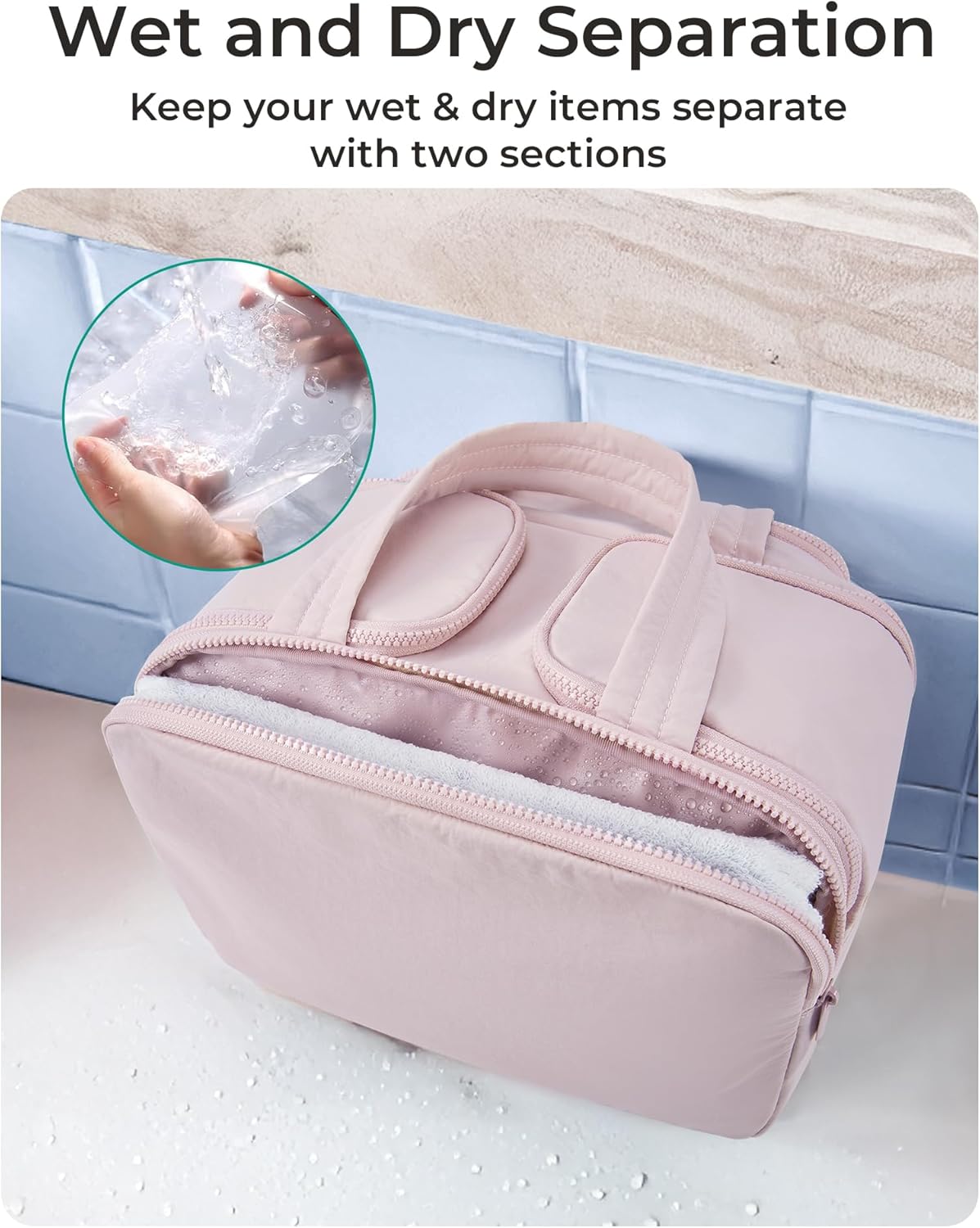 Travel Toiletry Bag, Lightweight Large Wide-open Travel Bag for Women, Puffy Cosmetic Makeup Bag Organizer with Handle for Accessories,Essentials, Toiletries, Black