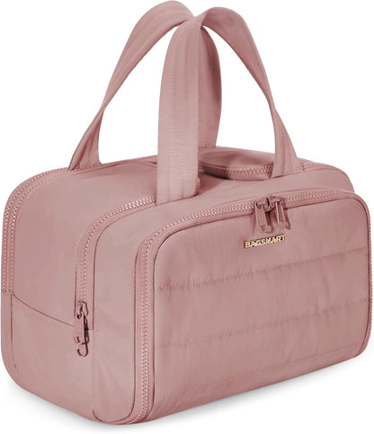 Travel Toiletry Bag, Lightweight Large Wide-open Travel Bag for Women, Puffy Cosmetic Makeup Bag Organizer with Handle for Accessories,Essentials, Toiletries, Black