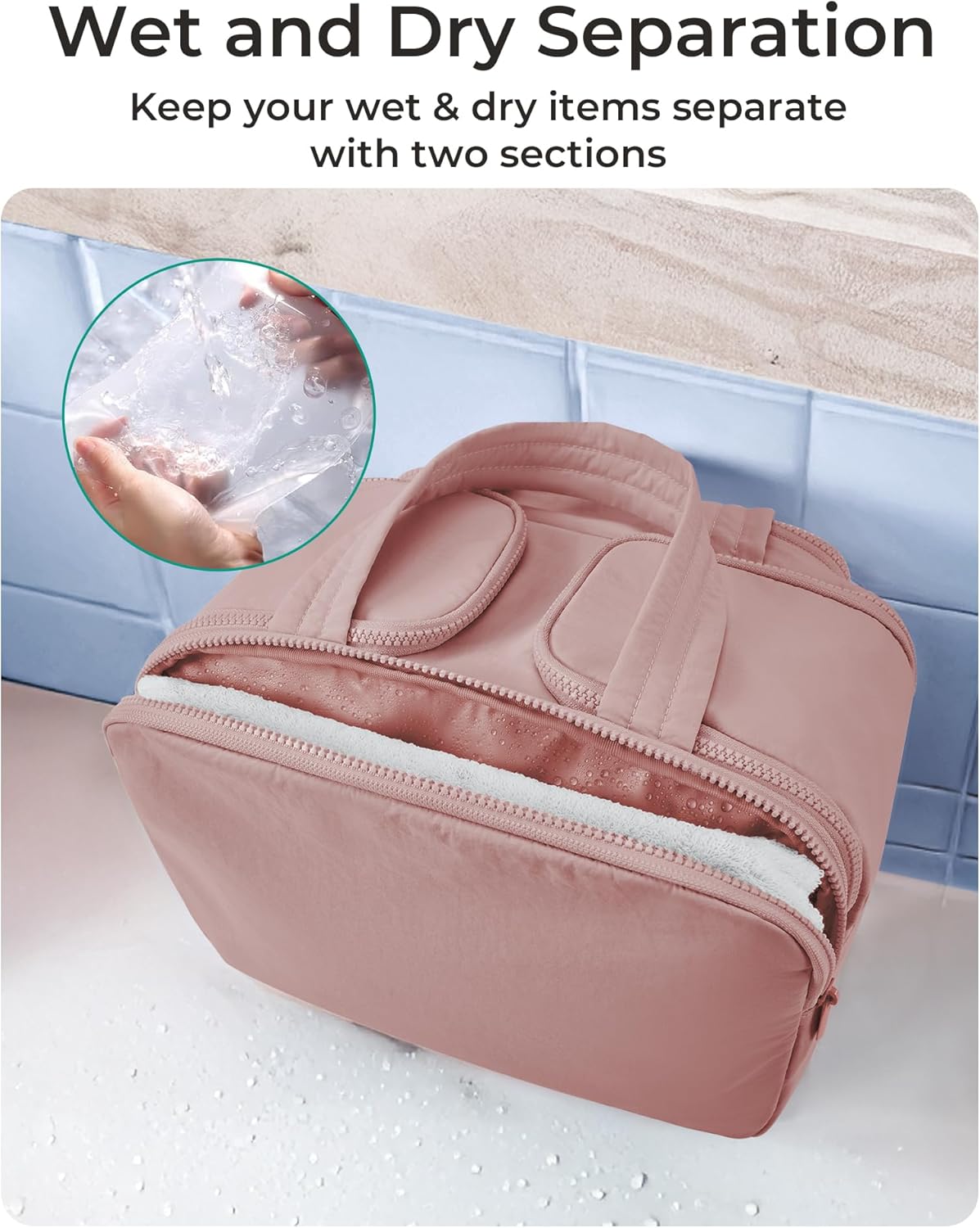 Travel Toiletry Bag, Lightweight Large Wide-open Travel Bag for Women, Puffy Cosmetic Makeup Bag Organizer with Handle for Accessories,Essentials, Toiletries, Black