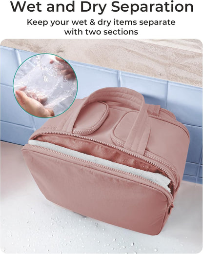 Travel Toiletry Bag, Lightweight Large Wide-open Travel Bag for Women, Puffy Cosmetic Makeup Bag Organizer with Handle for Accessories,Essentials, Toiletries, Black
