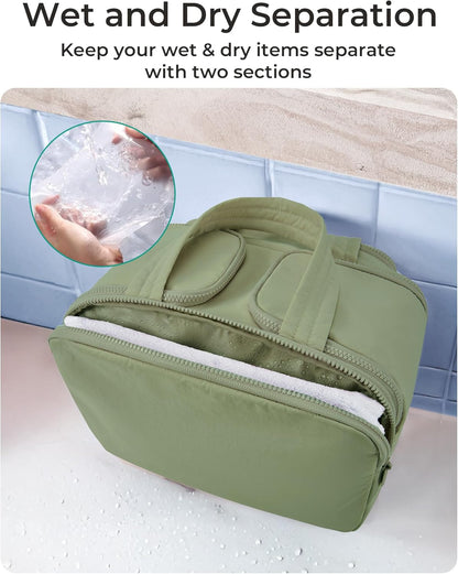 Travel Toiletry Bag, Lightweight Large Wide-open Travel Bag for Women, Puffy Cosmetic Makeup Bag Organizer with Handle for Accessories,Essentials, Toiletries, Black