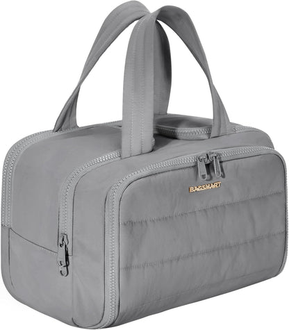 Travel Toiletry Bag, Lightweight Large Wide-open Travel Bag for Women, Puffy Cosmetic Makeup Bag Organizer with Handle for Accessories,Essentials, Toiletries, Black
