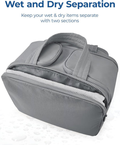 Travel Toiletry Bag, Lightweight Large Wide-open Travel Bag for Women, Puffy Cosmetic Makeup Bag Organizer with Handle for Accessories,Essentials, Toiletries, Black