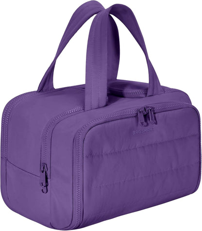 Travel Toiletry Bag, Lightweight Large Wide-open Travel Bag for Women, Puffy Cosmetic Makeup Bag Organizer with Handle for Accessories,Essentials, Toiletries, Black