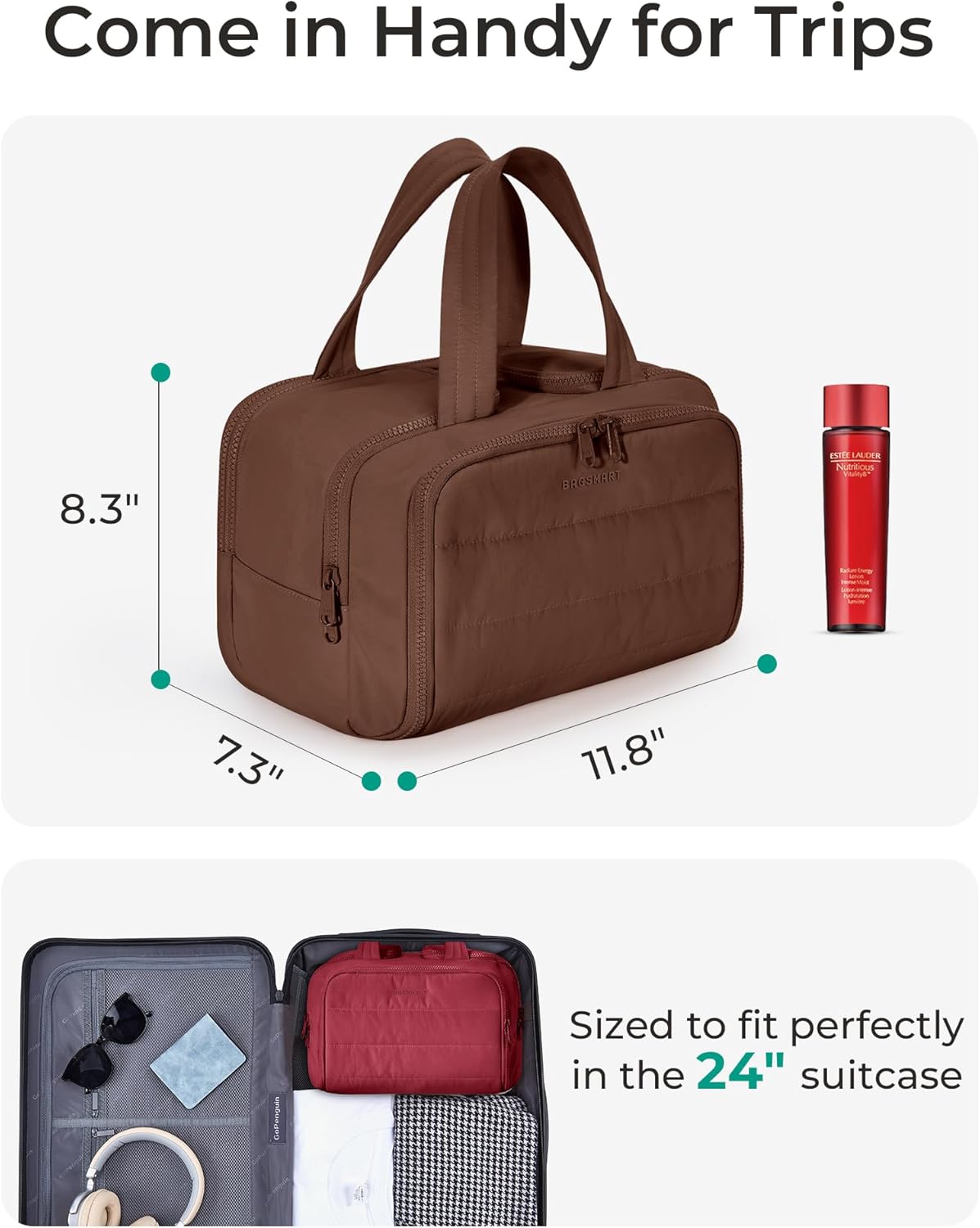 Travel Toiletry Bag, Lightweight Large Wide-open Travel Bag for Women, Puffy Cosmetic Makeup Bag Organizer with Handle for Accessories,Essentials, Toiletries, Black