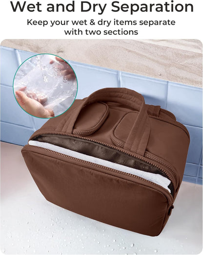 Travel Toiletry Bag, Lightweight Large Wide-open Travel Bag for Women, Puffy Cosmetic Makeup Bag Organizer with Handle for Accessories,Essentials, Toiletries, Black
