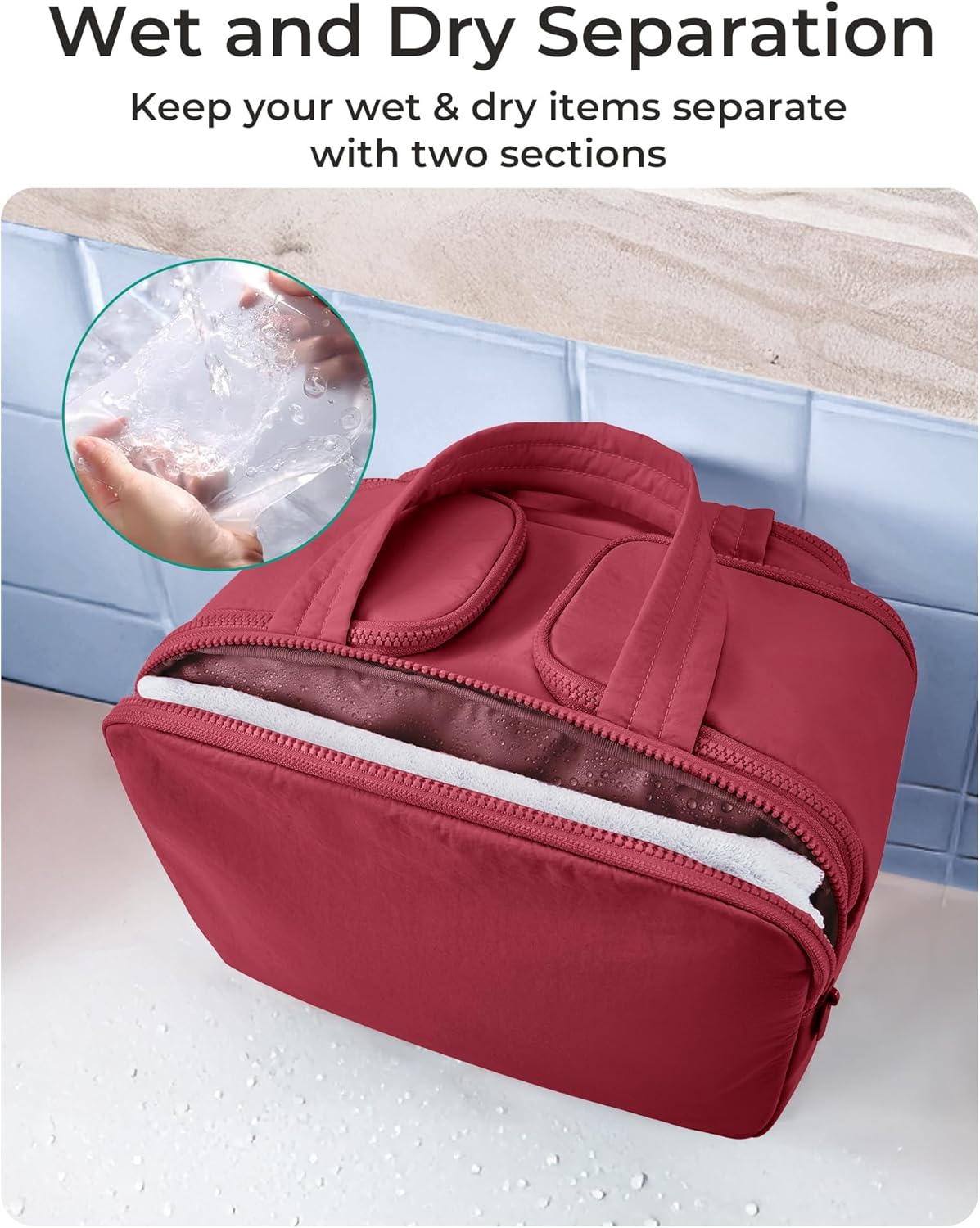 Travel Toiletry Bag, Lightweight Large Wide-open Travel Bag for Women, Puffy Cosmetic Makeup Bag Organizer with Handle for Accessories,Essentials, Toiletries, Black