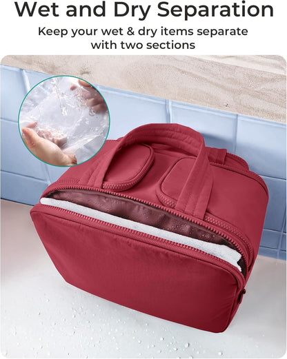 Travel Toiletry Bag, Lightweight Large Wide-open Travel Bag for Women, Puffy Cosmetic Makeup Bag Organizer with Handle for Accessories,Essentials, Toiletries, Black