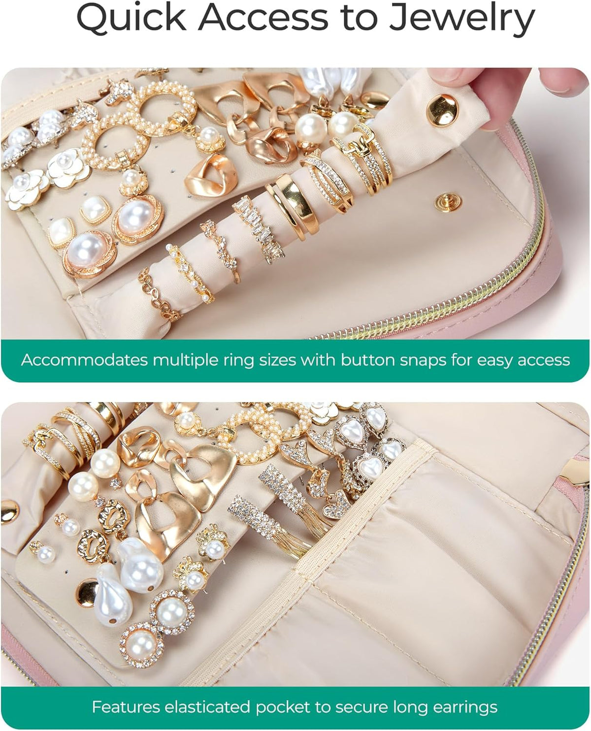Travel Jewelry Case Jewelry Box Organizers and Storage Earings Holder Organizer for Women for Necklaces, Bracelets, Rings-Pink