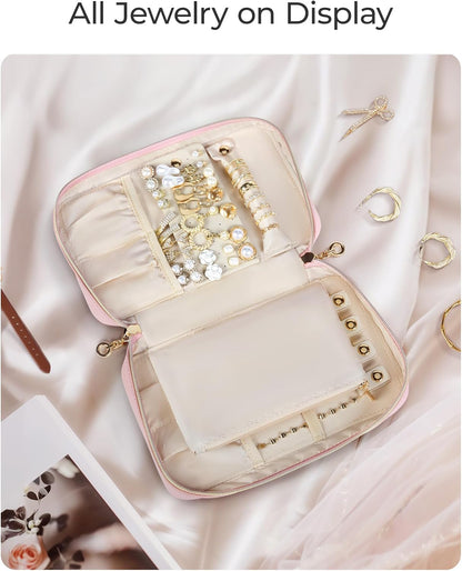 Travel Jewelry Case Jewelry Box Organizers and Storage Earings Holder Organizer for Women for Necklaces, Bracelets, Rings-Pink
