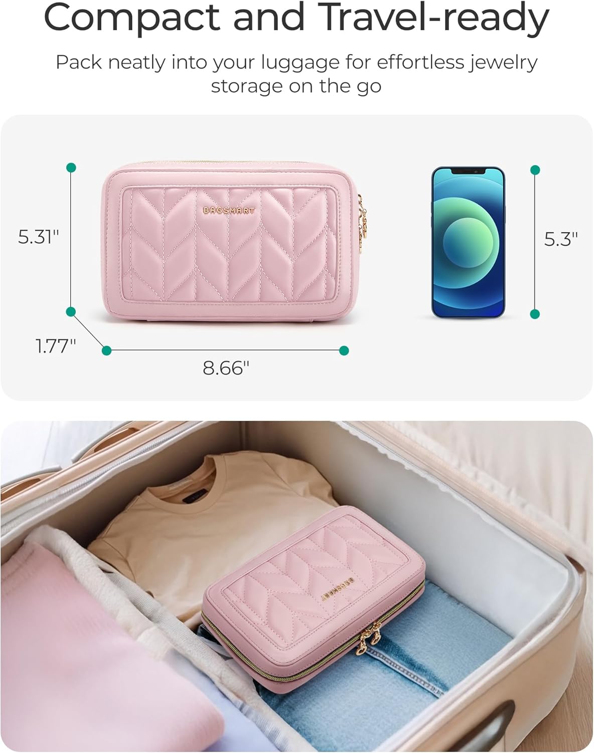 Travel Jewelry Case Jewelry Box Organizers and Storage Earings Holder Organizer for Women for Necklaces, Bracelets, Rings-Pink
