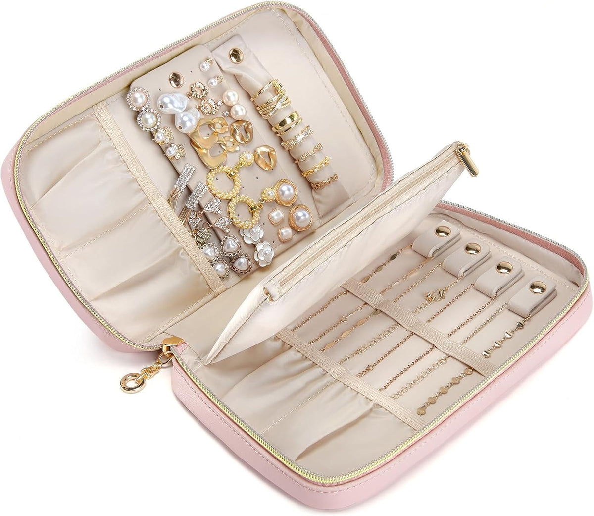 Travel Jewelry Case Jewelry Box Organizers and Storage Earings Holder Organizer for Women for Necklaces, Bracelets, Rings-Pink