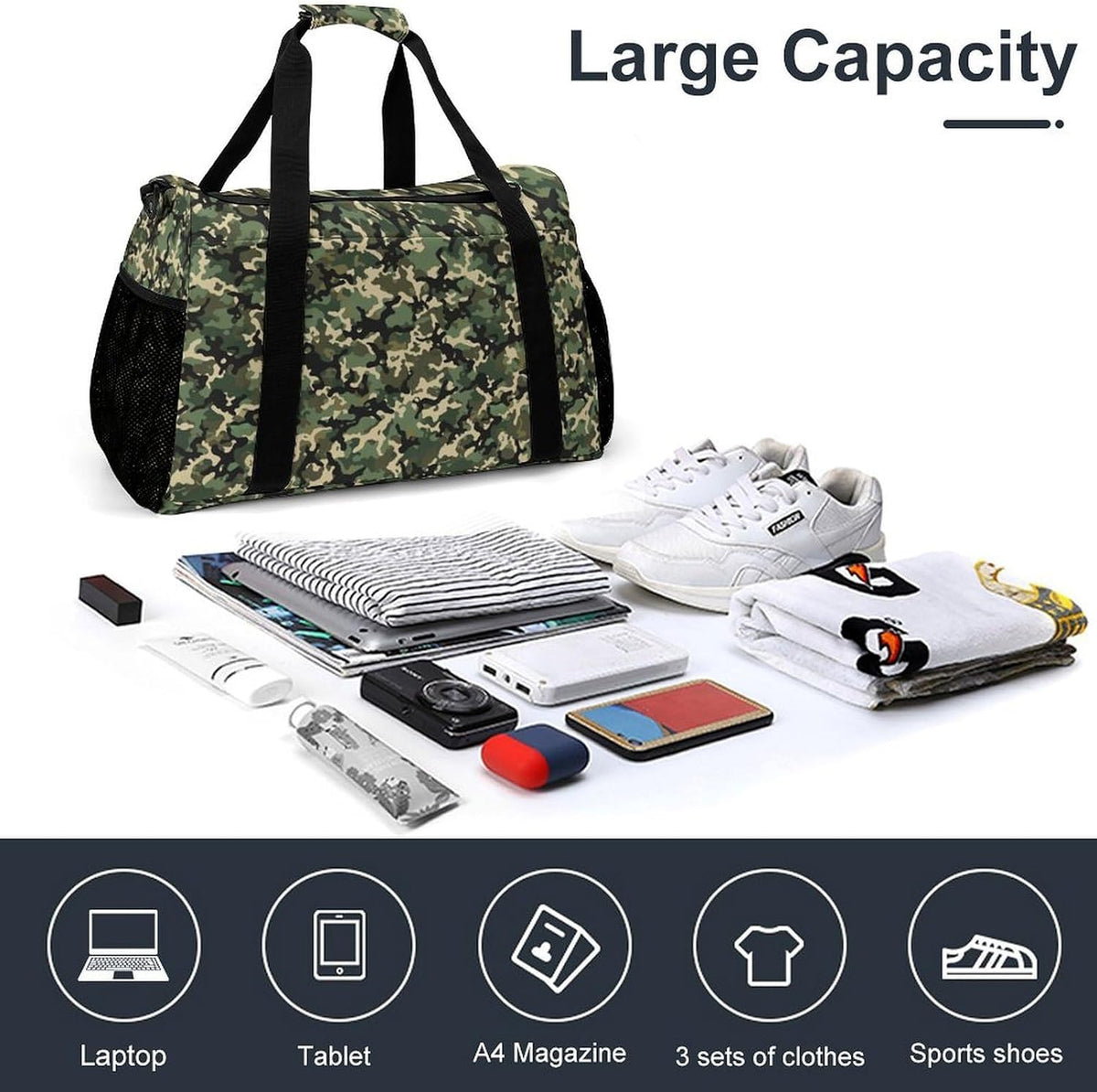 Overnight Weekender Duffel Bag Lightweight Carry On Travel Tote Bag Foldable for Men Women Gym