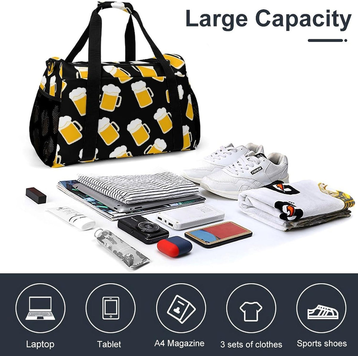 Women Large Lightweight Travel Duffel Bag Foldable Carry On Overnight Weekender Tote Bag Gym