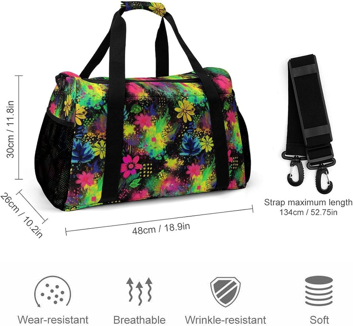 Women Large Lightweight Travel Duffel Bag Foldable Carry On Overnight Weekender Tote Bag Gym