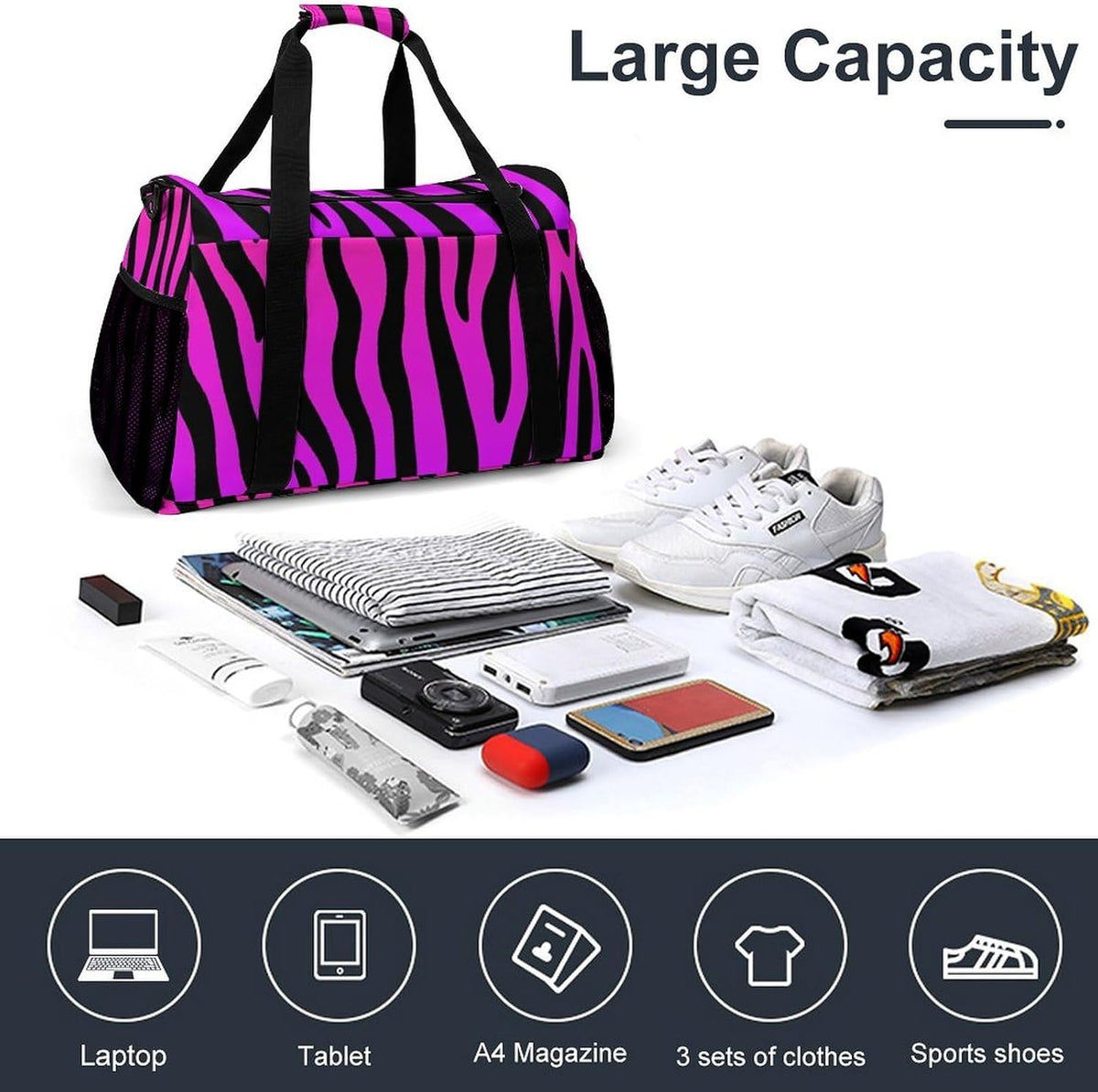 Women Large Lightweight Travel Duffel Bag Foldable Carry On Overnight Weekender Tote Bag Gym
