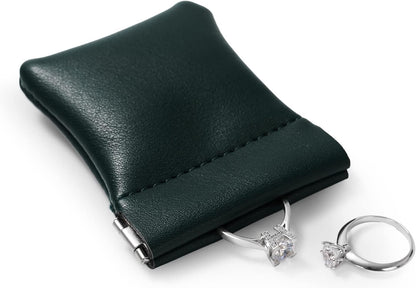 PU Leather Jewelry Travel Bag Leather Jewelry Pouch Christmas,Wedding Party Favor Gift Bag (S, Dark Green)
