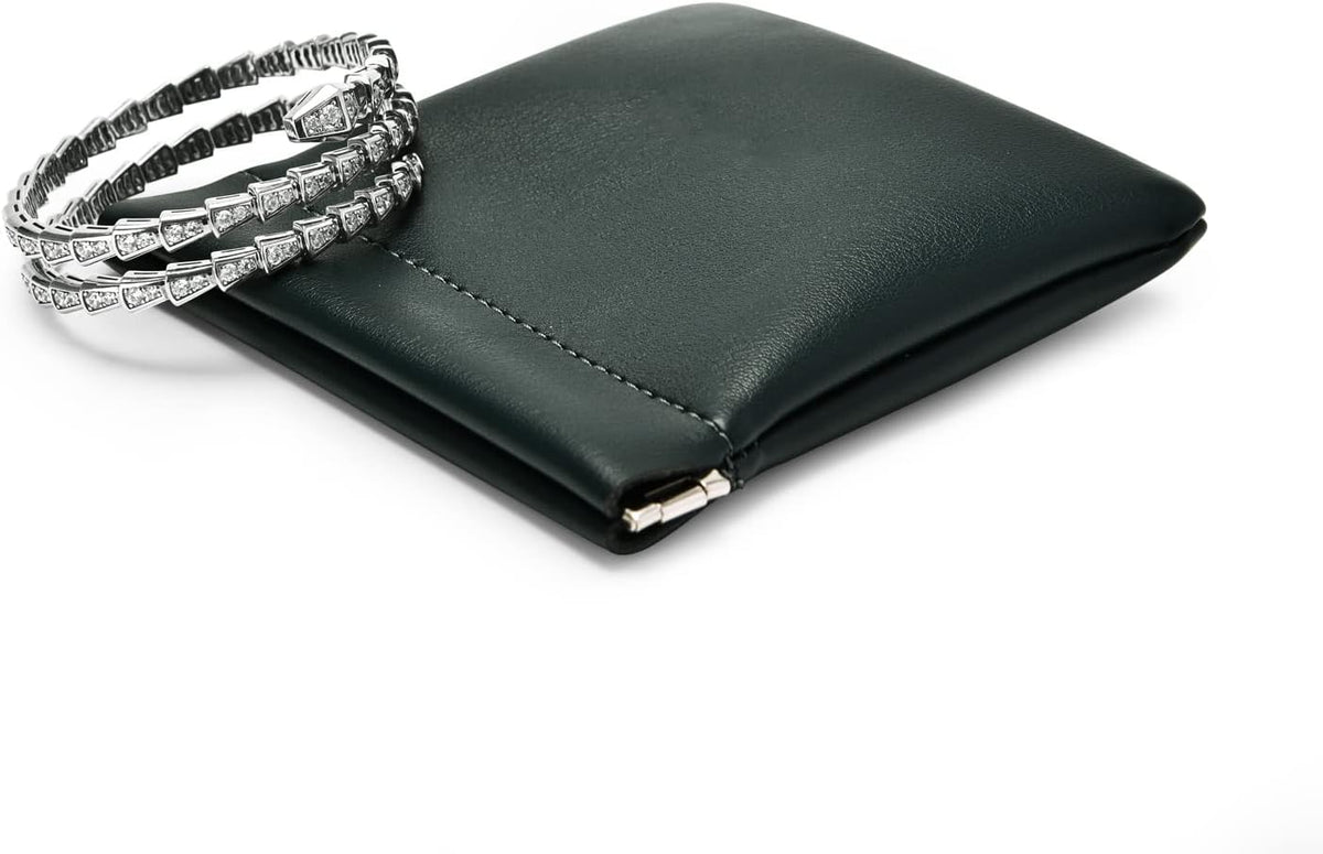 PU Leather Jewelry Travel Bag Leather Jewelry Pouch Christmas,Wedding Party Favor Gift Bag (S, Dark Green)