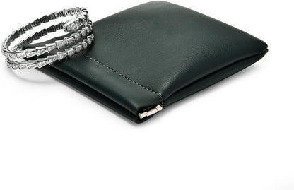 PU Leather Jewelry Travel Bag Leather Jewelry Pouch Christmas,Wedding Party Favor Gift Bag (S, Dark Green)