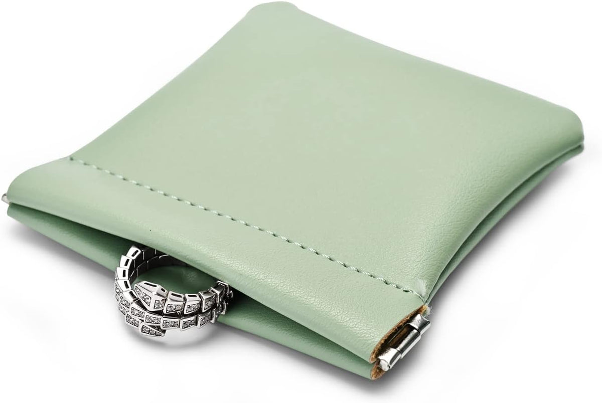 PU Leather Jewelry Travel Bag Leather Jewelry Pouch Christmas,Wedding Party Favor Gift Bag (S, Dark Green)