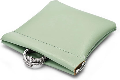 PU Leather Jewelry Travel Bag Leather Jewelry Pouch Christmas,Wedding Party Favor Gift Bag (S, Dark Green)