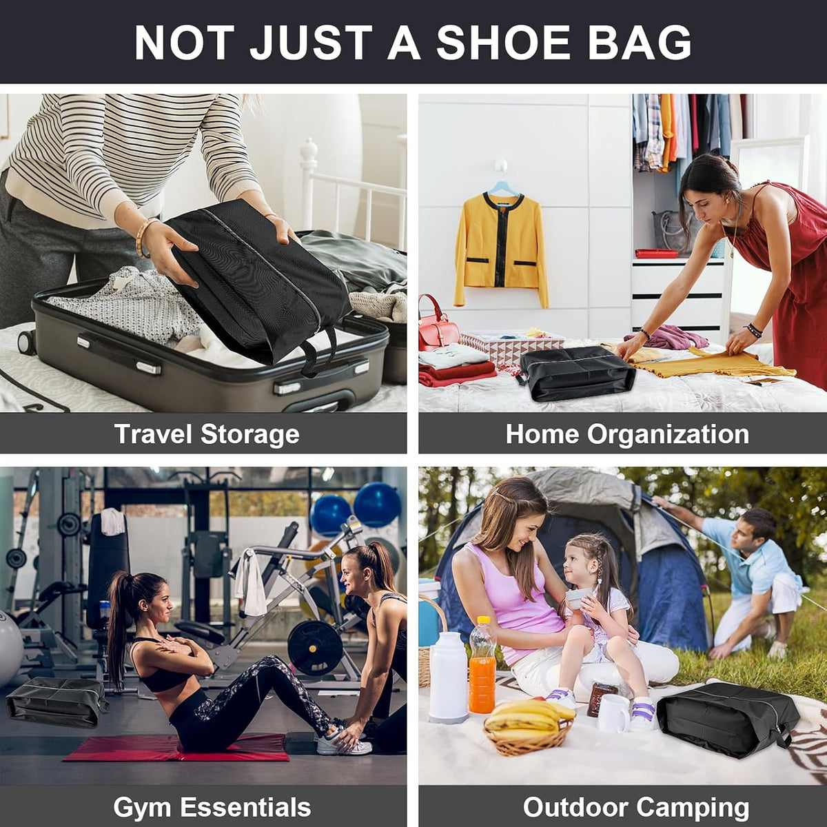 Shoe Bags for Travel, 4 Pack Extra Durable Travel Shoe Bags for Storage and Packing, Reusable Water-proof Shoe Bag with Smooth Zipper, Portable Travel Essentials