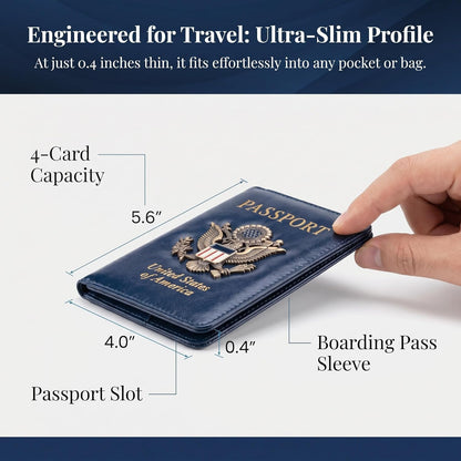 Passport Holder RFID Blocking - Travel Wallet with Card Slots, Leather Document Organizer for Travel Essentials