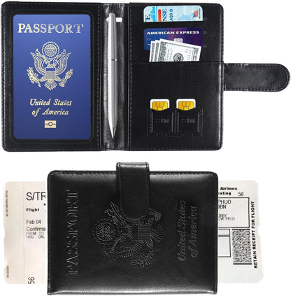Passport Holder for Travel, RFID Passport Cover Wallet for Women Men | Leather Passport Book, Card Holder Case, International Travel Must Haves Accessories, Cruise Ship Essentials Gifts, Black