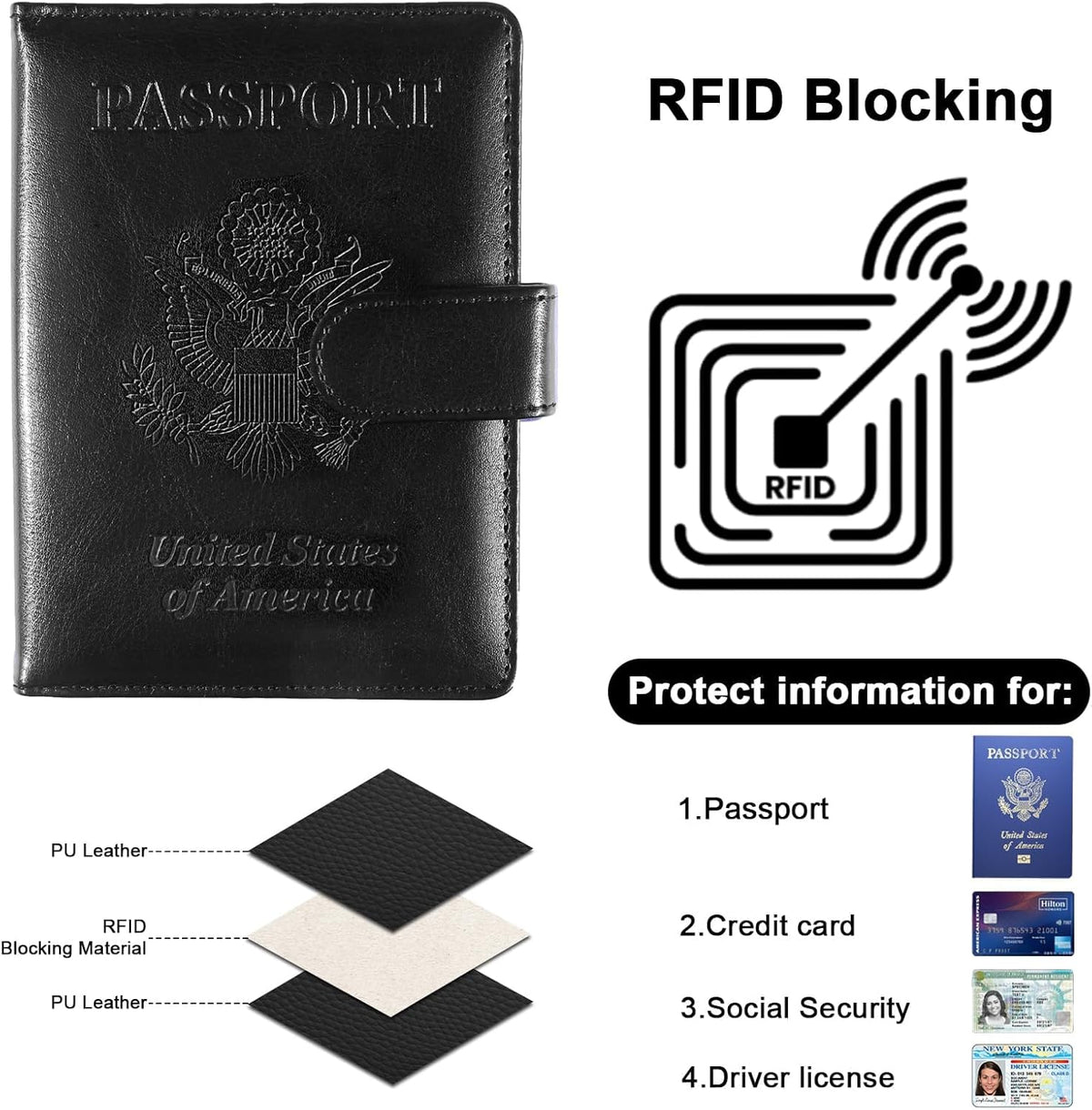 Passport Holder for Travel, RFID Passport Cover Wallet for Women Men | Leather Passport Book, Card Holder Case, International Travel Must Haves Accessories, Cruise Ship Essentials Gifts, Black