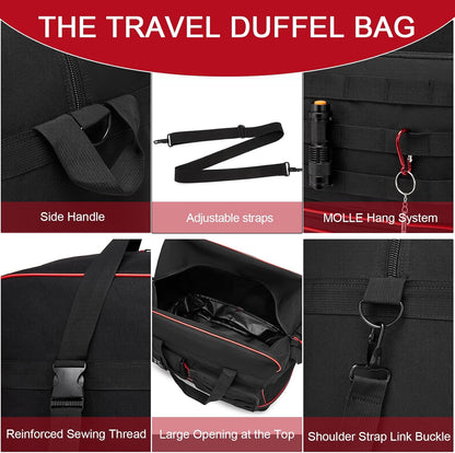 Tactical Foldable Travel Bag, Large Rolling Travel Duffle Bag with Wheels and Handle Suitcases with Wheels, Expandable Foldable Luggage Bag Collapsible Luggage, Black