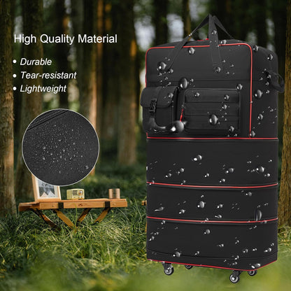 Tactical Foldable Travel Bag, Large Rolling Travel Duffle Bag with Wheels and Handle Suitcases with Wheels, Expandable Foldable Luggage Bag Collapsible Luggage, Black