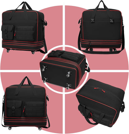Tactical Foldable Travel Bag, Large Rolling Travel Duffle Bag with Wheels and Handle Suitcases with Wheels, Expandable Foldable Luggage Bag Collapsible Luggage, Black