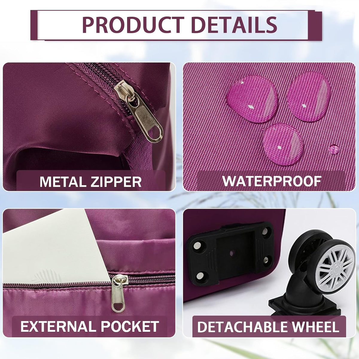 Rolling Duffle Bag with Detachable Wheels Expandable Foldable Duffle Bag for Travel Luggage bag Carry on Weekend Travel Bag (Fuchsia)