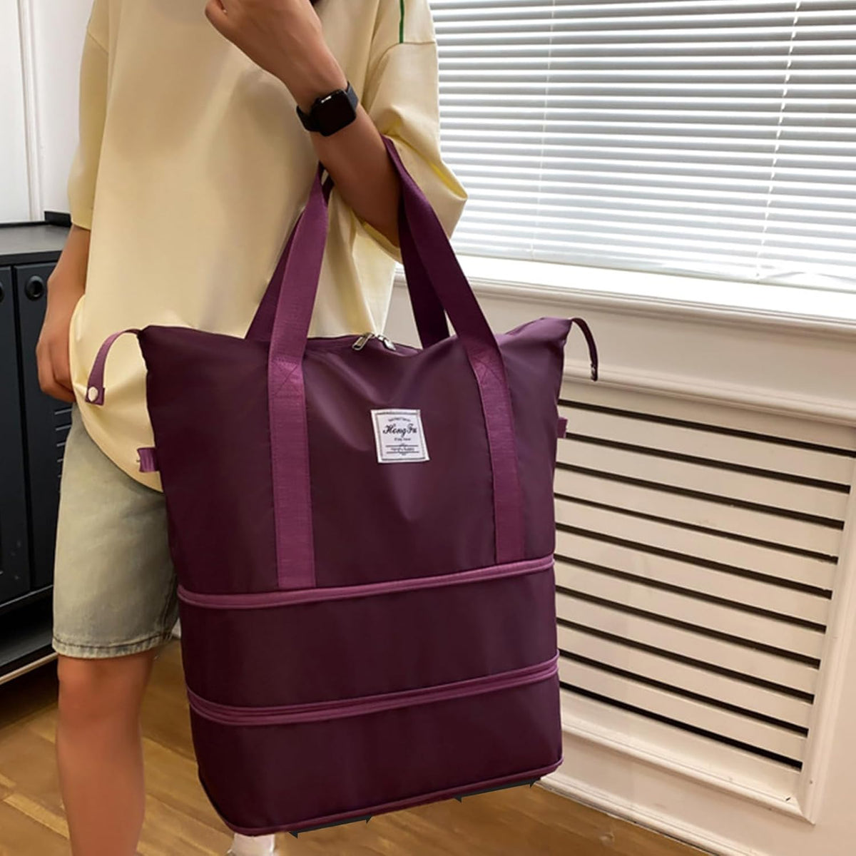 Rolling Duffle Bag with Detachable Wheels Expandable Foldable Duffle Bag for Travel Luggage bag Carry on Weekend Travel Bag (Fuchsia)