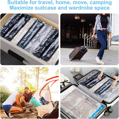10 PCS Compression Bags for Travel Essentials, 3 Sizes Space Saver Bags, No Vacuum or Pump Needed, Roll Up Vacuum Packing for Clothing Storage, Cruise Accessories, Luggage & Home Organizers