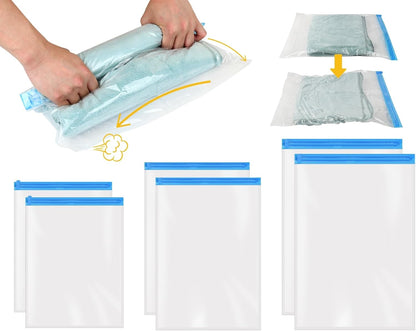 6 Pack Space Saver Vacuum Storage Bags Hand Roll Compression Bags for Travel Luggage Home Organizers