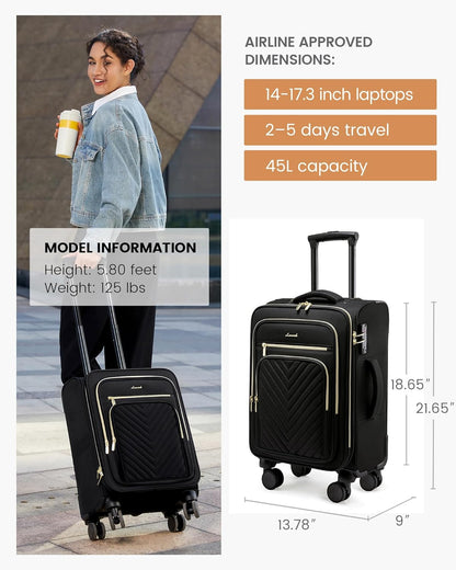 Carry On Luggage 22x14x9 Airline Approved,20 Inch Carry On Suitcases with Wheels,Softside Rolling Suitcase with TSA Lock for Women Men,Lightweight Travel luggage