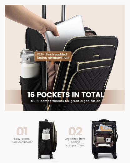Carry On Luggage 22x14x9 Airline Approved,20 Inch Carry On Suitcases with Wheels,Softside Rolling Suitcase with TSA Lock for Women Men,Lightweight Travel luggage