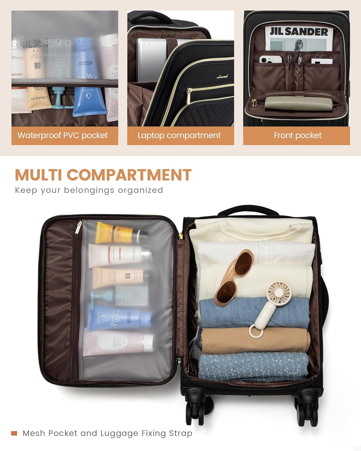 Carry On Luggage 22x14x9 Airline Approved,20 Inch Carry On Suitcases with Wheels,Softside Rolling Suitcase with TSA Lock for Women Men,Lightweight Travel luggage