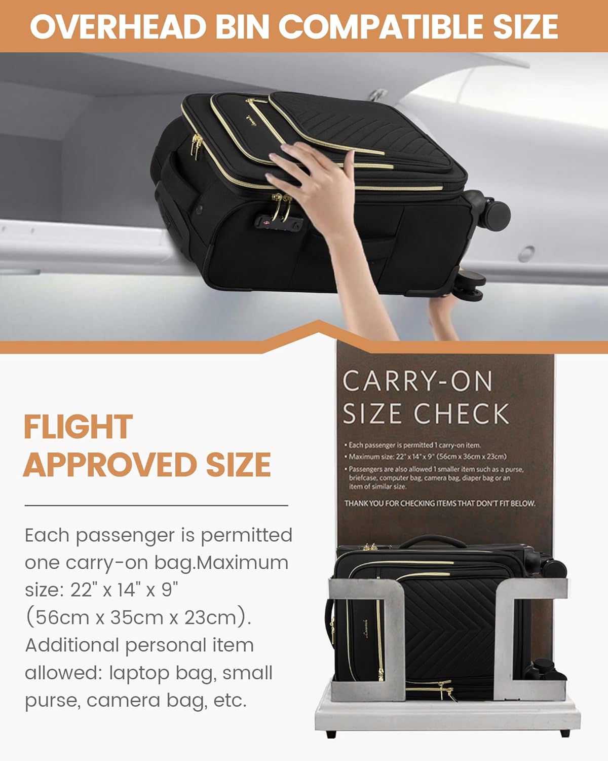 Carry On Luggage 22x14x9 Airline Approved,20 Inch Carry On Suitcases with Wheels,Softside Rolling Suitcase with TSA Lock for Women Men,Lightweight Travel luggage