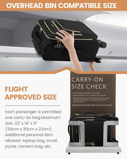 Carry On Luggage 22x14x9 Airline Approved,20 Inch Carry On Suitcases with Wheels,Softside Rolling Suitcase with TSA Lock for Women Men,Lightweight Travel luggage
