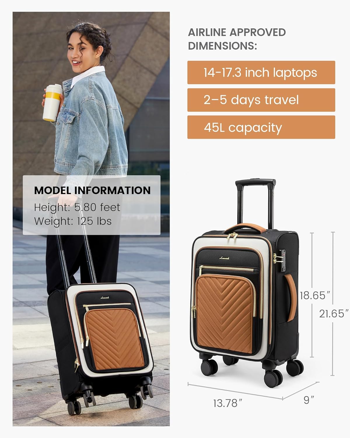 Carry On Luggage 22x14x9 Airline Approved,20 Inch Carry On Suitcases with Wheels,Softside Rolling Suitcase with TSA Lock for Women Men,Lightweight Travel luggage