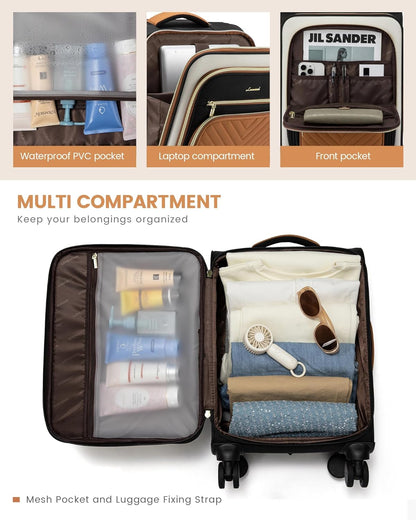 Carry On Luggage 22x14x9 Airline Approved,20 Inch Carry On Suitcases with Wheels,Softside Rolling Suitcase with TSA Lock for Women Men,Lightweight Travel luggage
