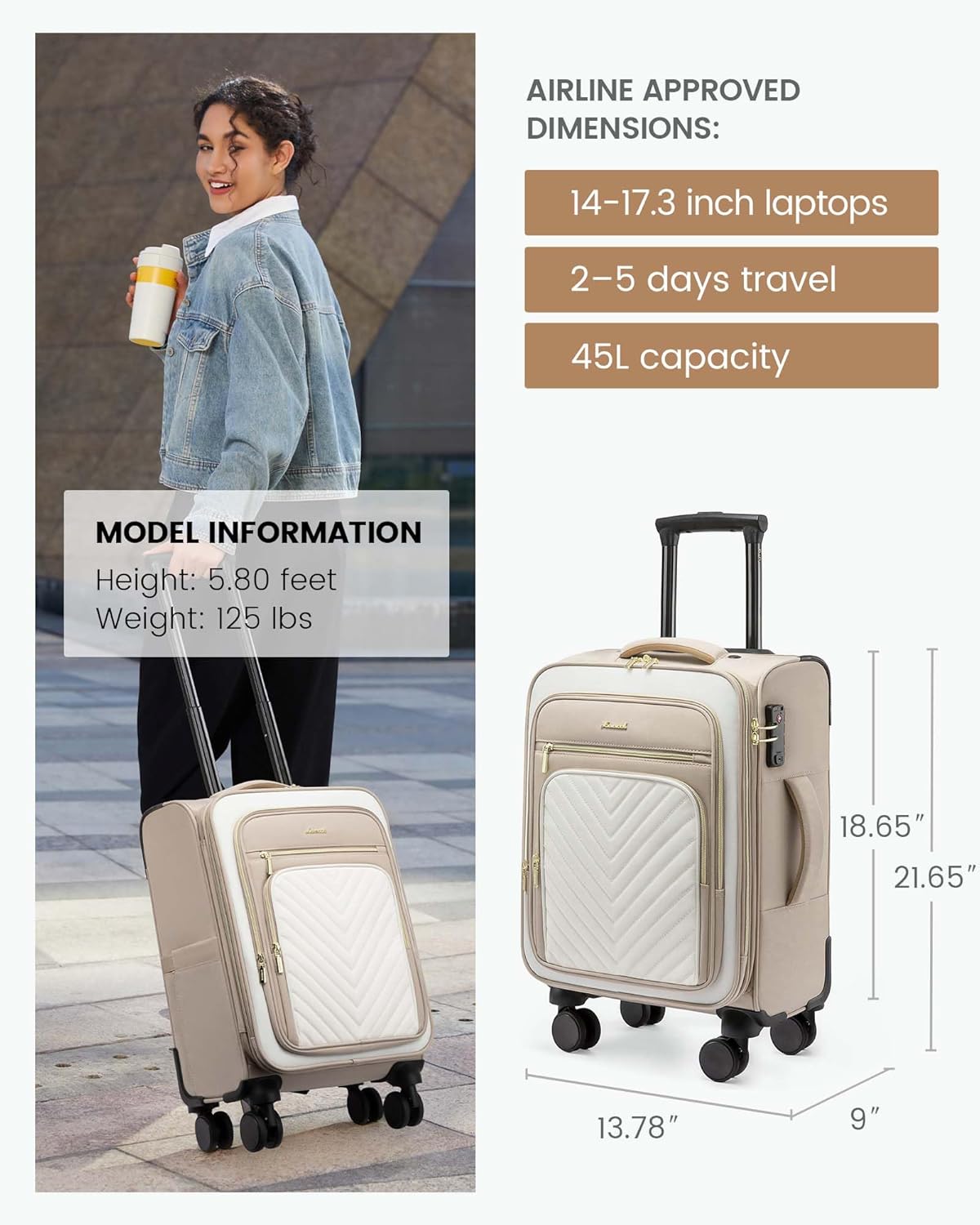 Carry On Luggage 22x14x9 Airline Approved,20 Inch Carry On Suitcases with Wheels,Softside Rolling Suitcase with TSA Lock for Women Men,Lightweight Travel luggage