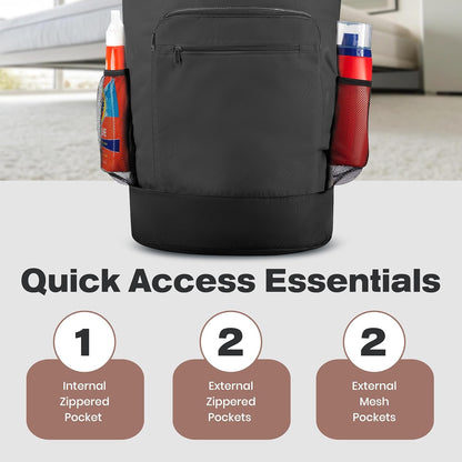 Laundry Backpack - XL Heavy Duty Laundry Bag Holds 3-4 Loads - Adjustable Straps, Drawstring Closure, Pockets & Handles - Durable Hamper for College, Travel & Laundromat - Black