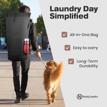 Laundry Backpack - XL Heavy Duty Laundry Bag Holds 3-4 Loads - Adjustable Straps, Drawstring Closure, Pockets & Handles - Durable Hamper for College, Travel & Laundromat - Black