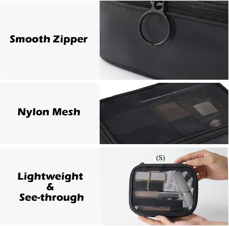 Mesh Toiletry Bag, Portable See Through Toiletry Bag, Breathable Mesh Makeup Bag with Zipper, Travel bag for Cosmetics (Small)