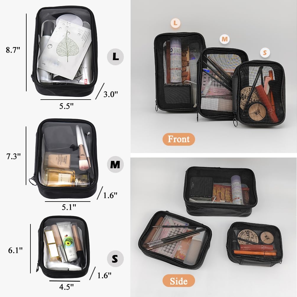 Mesh Toiletry Bag, Portable See Through Toiletry Bag, Breathable Mesh Makeup Bag with Zipper, Travel bag for Cosmetics (Small)