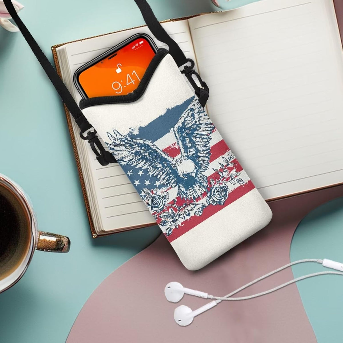 Women Men Crossbody Phone Bag Lightweight Neoprene Cellphone Case Waterproof Phone Carry Pouch for iPhone 15/14/ 13 Pro Max, for Samsung S24, S23+, A25, A35, Hummingbird Floral Pattern - Colors B